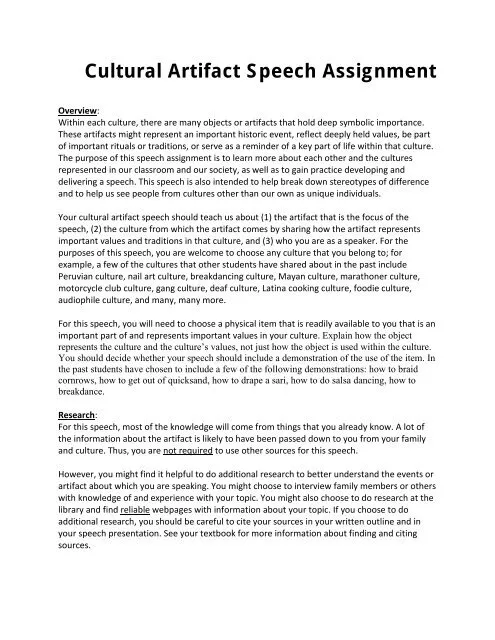 keyword outline cultural artifact speech